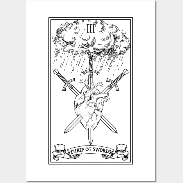 Three of Swords Tarot Card Wall Art by RavenWake